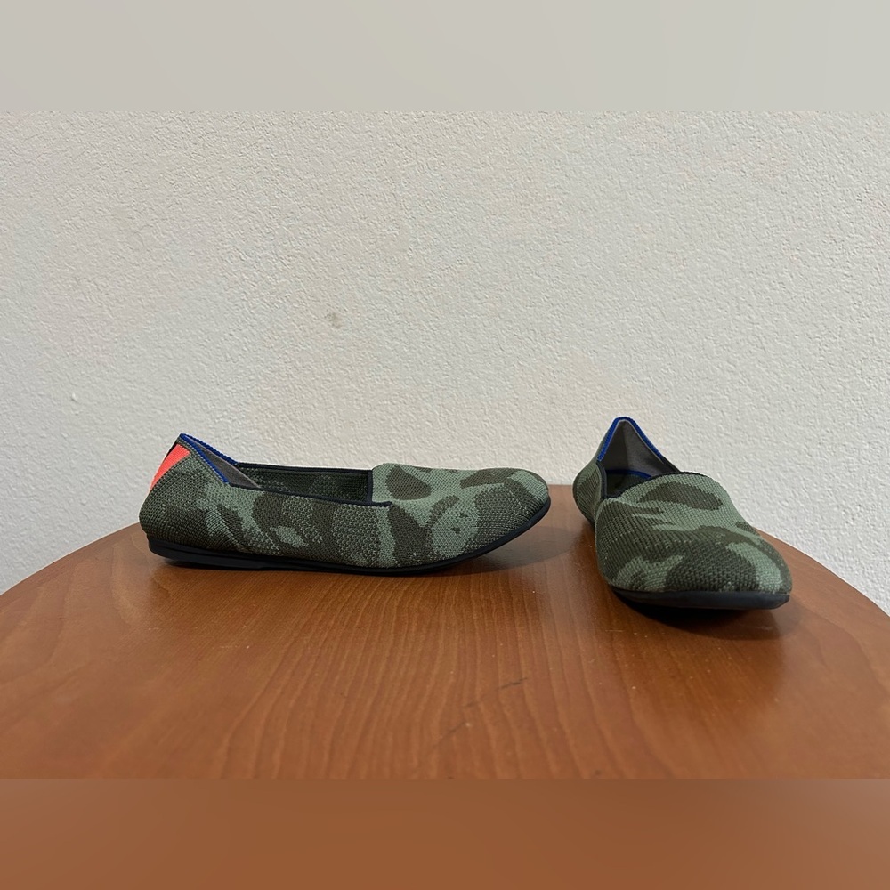 Rothy's The Kids Loafer Slip-On Flats Olive Green Camo Blue Orange Knit Size 2 K